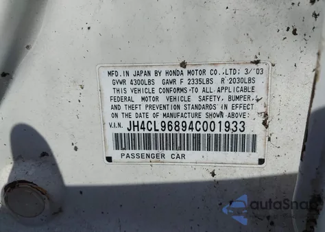 2004 Acura Tsx из США, поврежденный, VIN JH4CL96894C001933